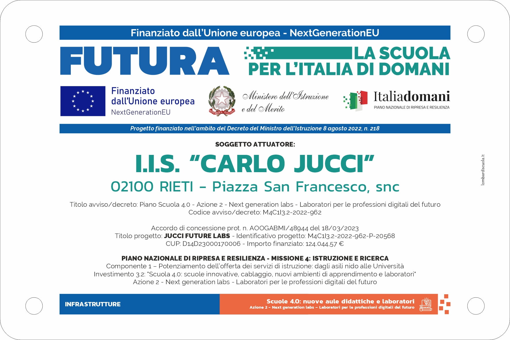 LABS IIS Jucci Rieti targa 30×20 PNRR Azione 2